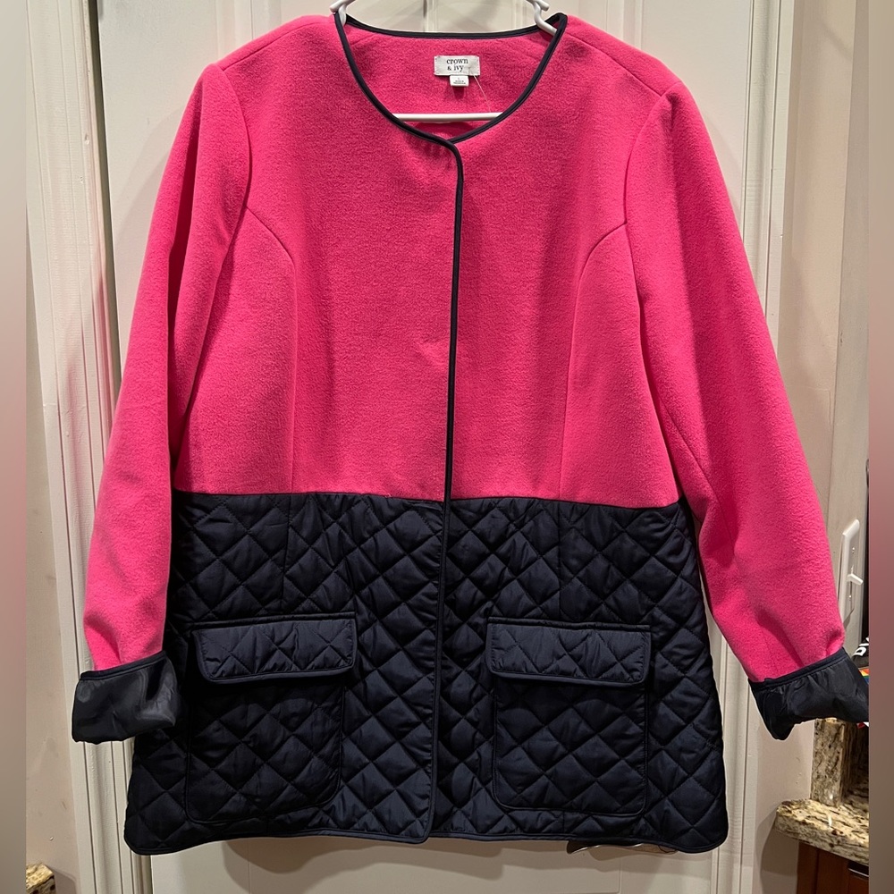 Crown & Ivy Pink and Navy Fleece Jacket Coat Sz Large